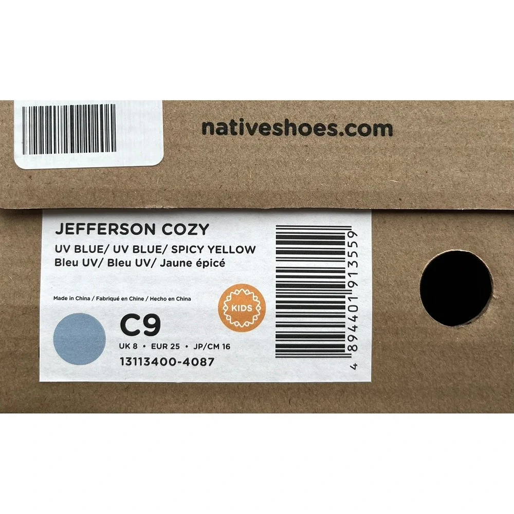 Native Jefferson Toddler Boys Slip-On Cozy Clogs Size 9 Blue-Yellow Warm‎ Shoes